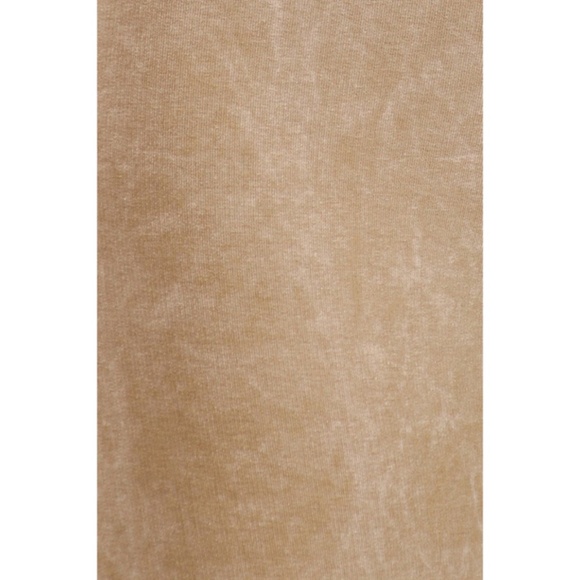 Beige Mineral Wash French Terry Flared Bell Bottom Pull On Pants w/ Pockets - Picture 4 of 5